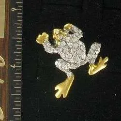 Vintage Diamond Rhinestone Gold Plate Frog Brooch Pin Jewelry