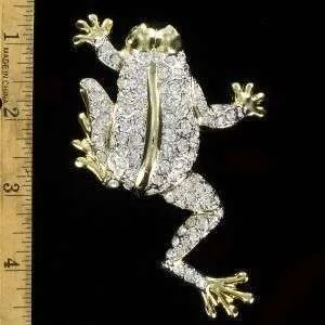 Vintage Ladies Designer Jewelry Crystal Frog Brooch Pin Rhinestones