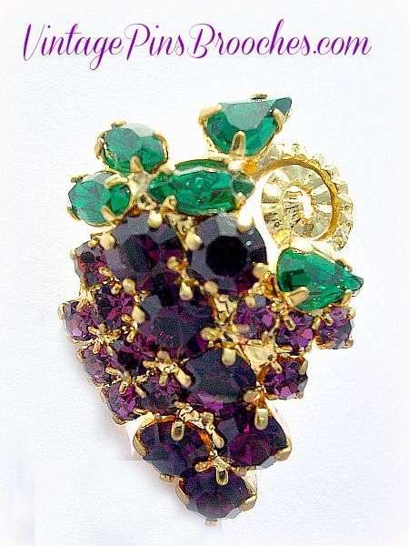 Vintage Purple Amethyst Emerald Green Tac Pin Cluster Of Grapes Brooches Pins Jewelry