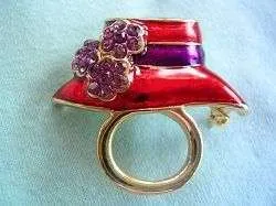 Eye Glass Holder Gold Plate Purple Amethyst Rhinestone Flower Hat Brooch Pin