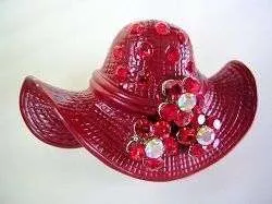 Vintage Red Rhinestone Hand Painted Hat Brooch Pin Jewelry Ladies Hats BT9