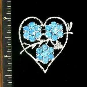 Vintage Valentine's Day Blue Topaz Rhinestone Heart Brooch Pin Ladies Designer Jewelry Pins