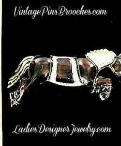 Vintage Enamel & Rhinestone Equestrian Kentucky Derby Horse Pin Brooch, Horses Ladies Designer Fashion Pins