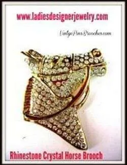 Vintage Horse Head Brooch Pin Pave Diamond Rhinestone, Equestrian Equine Horse Jewelry