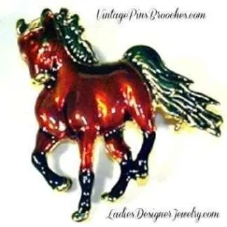 Brown Black Enamel Equestrian Kentucky Derby Pin Brooch Horses, Ladies Equestrian Designer Fashion Dress Pin