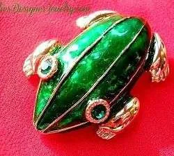Vintage Emerald Rhinestone Large Green Frog Pin Brooch Reptiles