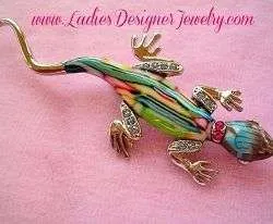 Ladies Men's Gecko Lizard Enamel Rhinestone Fashion Pin Brooch Jewelry
