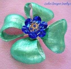 Vintage Rhinestone Sapphire Blue Mint Flower Pin Brooch Pins