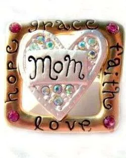 Vintage Heart Mom AJMC Stamped Pin Brooch Grace Faith Love Hope Brooch