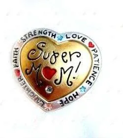 Vintage Heart Super Mom Stamped AJMC Pin Brooch With Love Patience Hope Faith