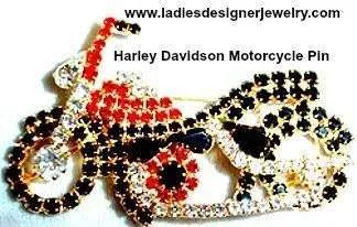 Vintage Gold Plate Harley Motorcycle Bike Pin Jewelry Ladies Rhinestone Pins Brooch