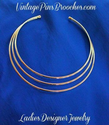 Vintage Collar Choker Three Tier Torque Gold Tone Necklace, Ladies Designer Fashion Necklaces Jewelry