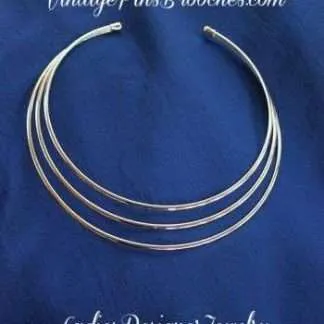 Vintage Collar Choker Three Tier Torque Silver Tone Necklace, Ladies Designer Fashion Cuff Necklaces Jewelry