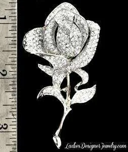 Vintage Large Pave Diamond Rhinestone Rose Brooch Pin Jewelry Pins