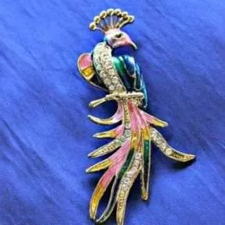 Peacock Bird Enamel Rhinestone Pin Figural Vintage Brooch, Women's Designer Fashion Jewelry, Birds Peacocks