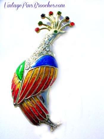 Vintage Diamond Ruby Red Purple Amethyst Peacock Pin Brooch Enamel Brooches Pins Peacocks