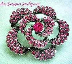 Vintage Pink Quartz Rhinestone Rose Flower Pin Brooch Flowers Jewelry
