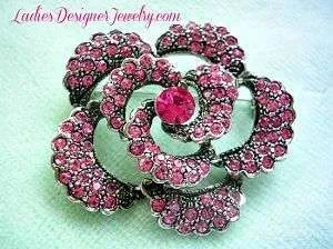 Vintage Pink Quartz Rhinestone Rose Flower Pin Brooch Flowers Jewelry