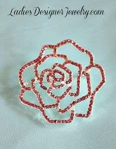 Vintage Pink Rose Sapphire Rhinestone Rose Flower Pin Brooch Jewelry