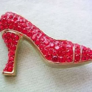 Vintage High Heel Ruby Red Crystal Rhinestone High Heel Shoe Fashion Pin Brooch, Wizard Of Oz Dorothy Shoes Movie Classics