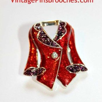 Vintage Ruby Red Purple Amethyst Rhinestone Enamel Designer Women's Suit Jacket Pin Brooch, Ladies Designer Brooches Pins Jewelry