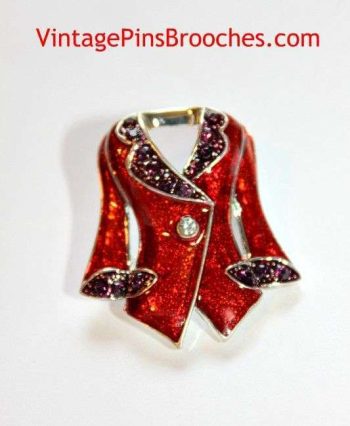 Vintage Ruby Red Purple Amethyst Rhinestone Enamel Designer Women's Suit Jacket Pin Brooch, Ladies Designer Brooches Pins Jewelry