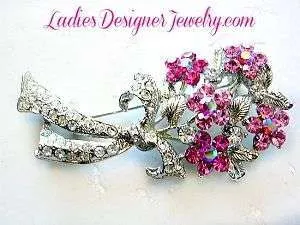 Aurora Borealis Iridescent Pink Crystal Rhinestone Flower Pin Brooch Bouquet