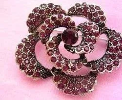 Vintage Purple Amethyst Rhinestone Silver Plate Rose Flower Pin Brooch Flowers Jewelry Victorian Edwardian