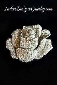 Vintage Large Pave Diamond Rhinestone Rose Head Pin Brooch Jewelry