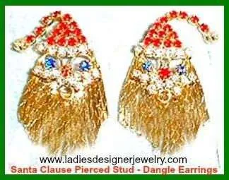 Vintage Ruby Diamond Blue Sapphire Rhinestone Prong Set Pierced Santa Clause Christmas Pierced Earrings Jewelry
