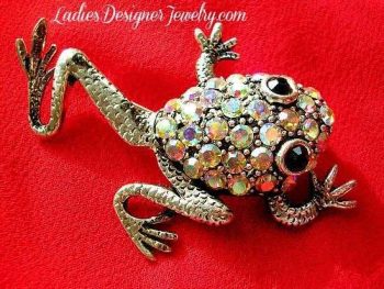 Vintage Climbing Tree Frog Pin Rhinestone Crystals Brooch Jewelry