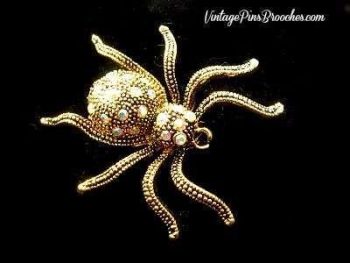 Vintage Rhinestone AB Crystal Spider Insect Bug Pin Brooch Jewelry