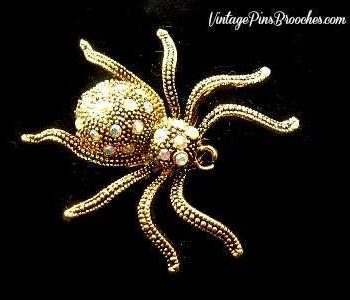 Vintage Rhinestone AB Crystal Spider Insect Bug Pin Brooch Jewelry