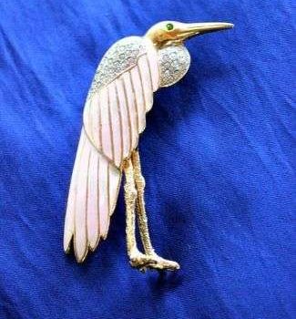 Vintage Stork Crane Animal Tropical Bird Pin Brooch, Ladies Designer Jewelry Storks