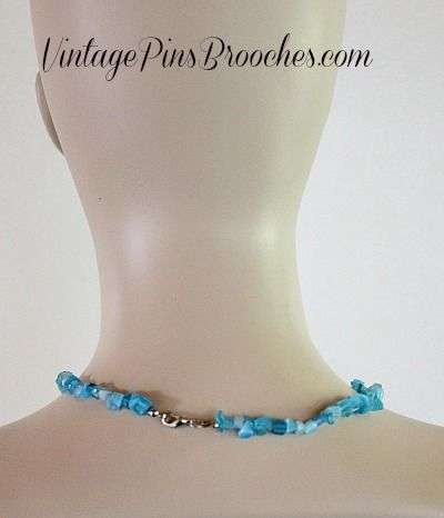 Vintage Semi Precious Aqua Marine Light Turquoise Blue Graduated Chip Stone Necklace, Ladies Designer Jewelry Necklaces