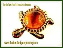 Vintage Ladies Designer Jewelry Amber Turtle Brooch Pin Fashion Rhinestone Pins