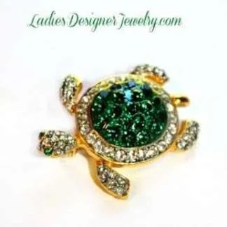 Vintage Emerald Crystal Rhinestone Turtle Tortoise Pin Brooch Jewelry