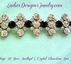 Vintage Art Deco Purple Amethyst Crystal Rhinestone Long Bar Pin Brooch