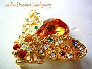 Vintage Citrine Rhinestone Fly Insect Bug Bee Pin Brooch Jewelry Brooches
