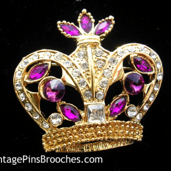 Vintage Purple Amethyst Diamond Rhinestone Royal Princess Queen’s Crown Brooch Pin Jewelry, Prom Pageant Religion Brooches Pins