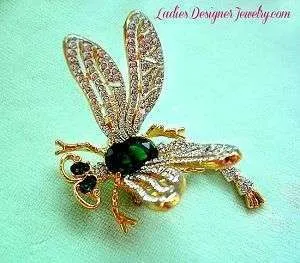 Tremble Articulated Dragonfly Pin Brooch Rhinestone Emerald Diamond
