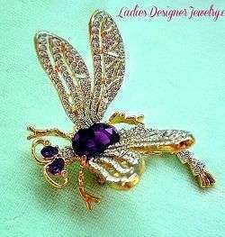 Tremble Articulated Dragonfly Pin Brooch Rhinestone Purple Amethyst