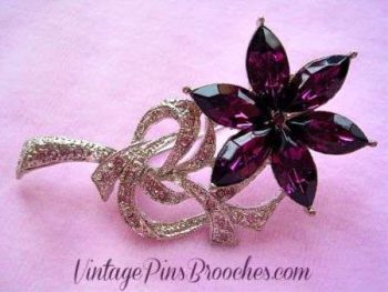 Amethyst Purple Marquis Austrian Crystal Rhinestone Flower Pin Brooch