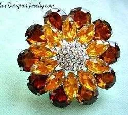 Vintage Rhinestone Brown Topaz Citrine Flower Pin Brooch Jewelry Pins