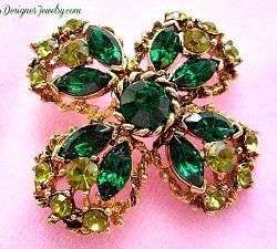Vintage Rhinestone Emerald Peridot Lime Flower Pin Brooch Jewelry Pins NY