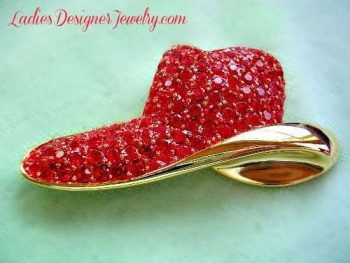 Women's Vintage Red Rhinestone Gold Plated Wide Brim Fashion Hat Brooch Pin, Wedding Church Western Hats Brooches Pins Designer Jewelry 4RT