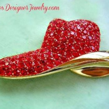 Women's Vintage Red Rhinestone Gold Plated Wide Brim Fashion Hat Brooch Pin, Wedding Church Western Hats Brooches Pins Designer Jewelry 4RT