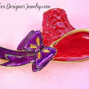 Vintage Red Purple Enamel Ruby Red Rhinestone Gold Plate Hat Brooch Pin, Red Hat Society Designer Fashion Jewelry Pins Brooches, NJ8