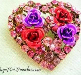 Vintage Valentine's Day Pink Sapphire Rhinestone Heart Brooch Pin Ladies Designer Jewelry Prong Set Pins Brooch