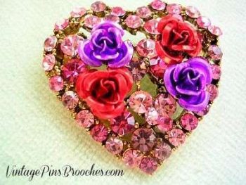 Vintage Valentine's Day Pink Sapphire Rhinestone Heart Brooch Pin Ladies Designer Jewelry Prong Set Pins Brooch